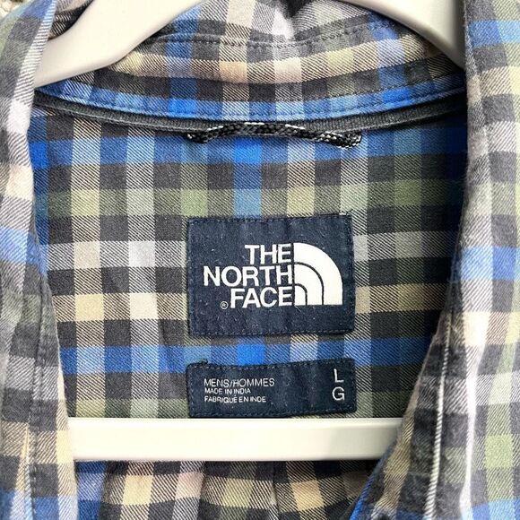 The North Face Shirt Men’s Large Blue and Green Plaid Long Sleeve Button Down - Picture 2 of 6